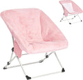 SUNNYFEEL Comfy Folding Saucer Chair for All Seasons,Removal Faux Fur Soft Chair for Adults,Reading Chair for Living Room, Bedroom, Dorm, Metal Frame Moon Chair(Pink)