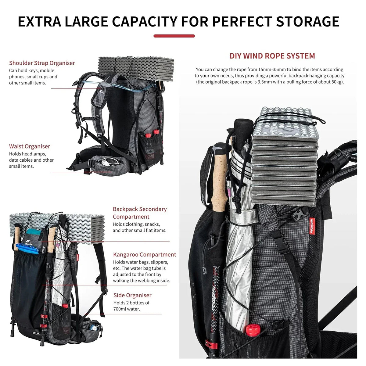 Naturehike Rock Outdoor Backpack Large Capacity With Rain Cover